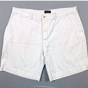 Polo Ralph Lauren Classic Fit White Cotton Chino Shorts Flat Front Mens Sz 40
